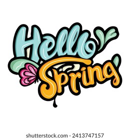 hello spring with hand drawn design