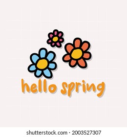 Hello Spring Hand Drawn Doodle Vector Colorful vector illustration of a sign with the words hello spring.