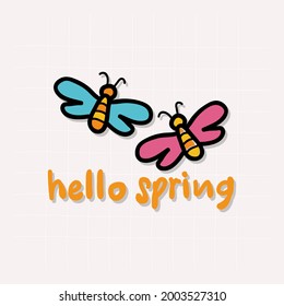 Hello Spring Hand Drawn Doodle Vector Colorful vector illustration of a sign with the words hello spring.