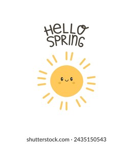 Hello Spring. Hand drawn  spring element with positive phrase. Vector illustration.