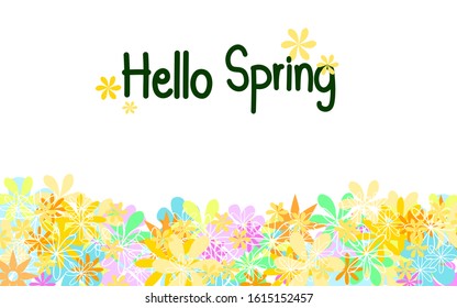 Hello Spring hand drawn with flowers. vector illustration