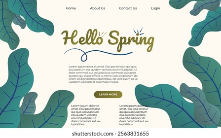 Hello Spring hand drawn illustration. Season lettering for greeting card, poster, banner, invitation, brochure, voucher discount. Spring background with colorful flower and leaf. Spring time.