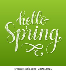 Hello Spring. Hand drawn lettering poster