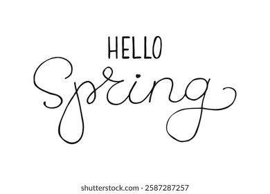 Hello Spring hand drawn line typography for springtime poster, banners. Doodle black words