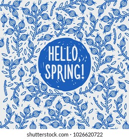Hello Spring. Hand drawn spring vector illustration. Flowers and plants.