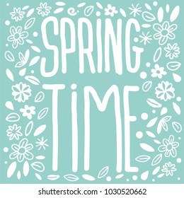 Hello Spring. Hand drawn spring vector illustration. Flowers and plants