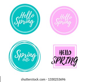 Hello Spring. Hand lettering on a beautiful background. Design for holiday cards and invitations seasonal spring holiday.