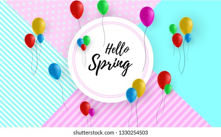 Hello Spring. Hand lettering on a beautiful background. Design for holiday cards and invitations seasonal spring holiday.