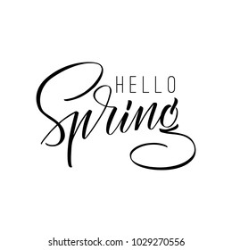 Hello Spring - hand lettering phrase. Vector.