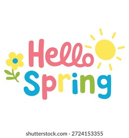 Hola primavera mano letras con sol y flor Hola primavera linda ilustración de letras en colores pastel Hola primavera tipografía con sol y Elementos florales