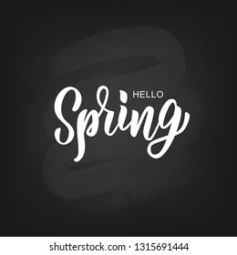 Hello spring hand lettering text as logotype, badge and icon, postcard, card, invitation, banner template. Special spring sale typography poster. Vector illustration.