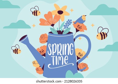 Hola Logotipo de la mano de primavera, icono de tipografía de placa. Leer la temporada de primavera con hoja para la tarjeta de saludo, plantilla de invitación. Fondo de la plantilla de carteles de carteles con letras modernas, Venta, oferta