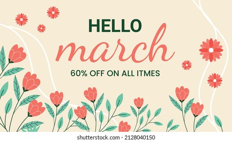 Hello Spring hand logotype, badge typography icon. Lettering spring season with leaf for greeting card, invitation template. Modern lettering banner poster template background, Sale, offer