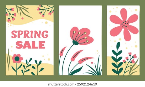 Hello Spring hand logotype, badge typography icon. Lettering spring season with leaf for greeting card, invitation template. Modern lettering banner poster template background, Sale, offer
