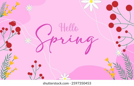 Hello Spring hand logotype, badge typography icon. Lettering spring season background vector.