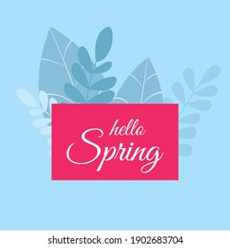 Hello Spring hand sketch logo, icon typography icon. Spring season lettering with flowers for greeting card, invitation template. Retro, vintage lettering banner template poster background.Flat