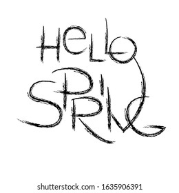 Hello Spring hand sketched logo, cute typography poster. Lettering spring season vocation, weekend, holiday template. lettering Happy spring Day banner template background vector