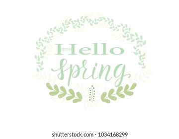 HELLO SPRING - hand sketched logotype, badge, typography icon. Lettering spring season for greeting card, invitation, badge. Banner in textured background. Vector illustration EPS 10