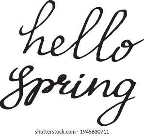 Hello Spring hand sketched logotype, badge typography icon. Lettering spring season for greeting card, invitation template. Retro, vintage lettering banner poster template background