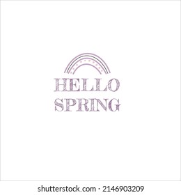 Hola Primavera esbozado a mano logotipo, icono de tipografía de placa. Leer la temporada de primavera con hoja para la tarjeta de saludo, plantilla de invitación. Fondo de la plantilla de afiches de pancartas con letras antiguas retro