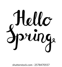 Hello Spring hand sketched logotype, badge typography icon. Lettering spring season for greeting card, invitation template. 