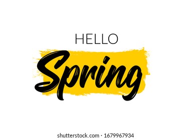 Hello spring hand written type banner. Hello Spring typography word script isolated.