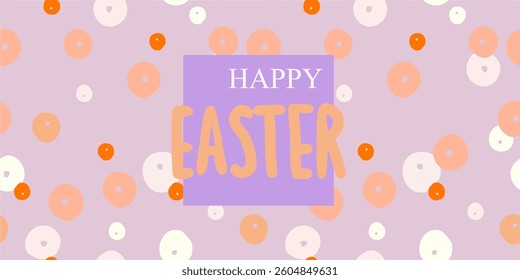 Hello spring, happy Easter! Seamless pattern in flat cute style. Cute digital illustration for posters, wrapping paper, textile, wallpaper with handmade text
