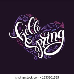 Hello Spring heart with flowers	