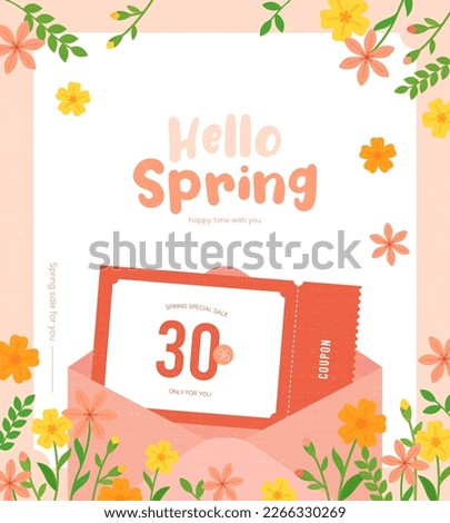 hello spring,
illustration about special discount coupon 