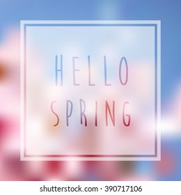 Hello spring illustration with cherry tree and sky style blurry gradient mesh background.