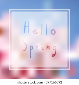 Hello spring illustration with colorful cherry tree and sky style blurry gradient mesh background.