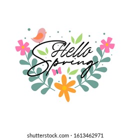 Hello Spring Illustration Flower Vector Design