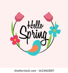 Hello Spring Illustration Flower Vector Design
