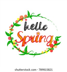 Hello Spring illustration spring season with leaf and flower for banner template, wallpaper, background, greeting card, invitation template.