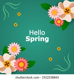 hello spring illustration vector with beautiful flowers, additional image include layer by layer