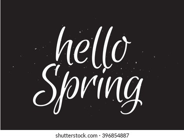 Hello spring inscription. Greeting card with calligraphy. Hand drawn lettering design. Usable as photo overlay. Typography for banner, poster or apparel design. Isolated vector element.