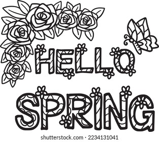 Hello Spring Isolated Coloring Page for Kids