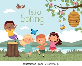 hello spring and kids characters