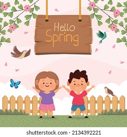 Hallo-Frühling und Kinder paaren Figuren