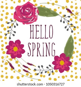 Hello Spring label with flowers