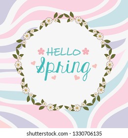hello spring label with flowers wreath crown