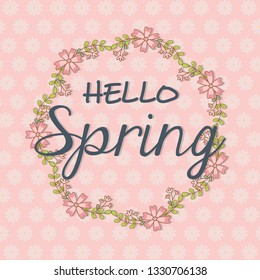 hello spring label with flowers wreath crown