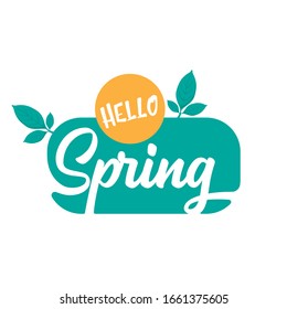 hello spring label isolated on white background. Hello spring green icon design template 