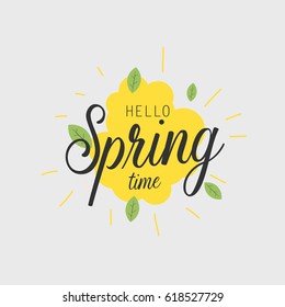 Hello Spring Labels and Badges Vector Design Elements, Typography Greeting Cards, Posters and Flyers, Vector Illustrator