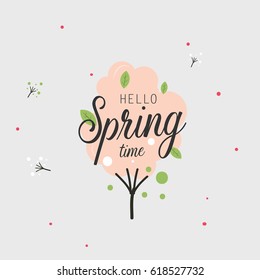 Hello Spring Labels and Badges Vector Design Elements, Typography Greeting Cards, Posters and Flyers, Vector Illustrator