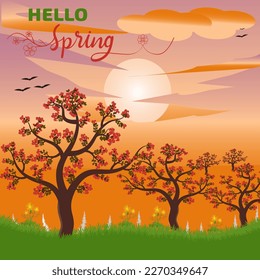 Hello Spring Landscape Design Vector