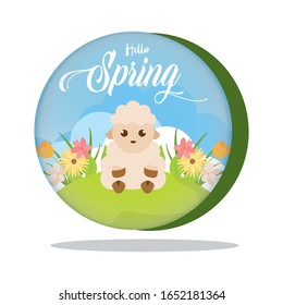 Hello spring landscape with a little sheep - Vector