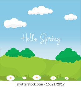 Hello spring landscape with a text- Vector