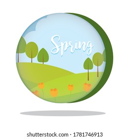Hello spring landscape with a text- Vector