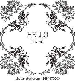 Hello spring, with leaf flower frame background. Vector